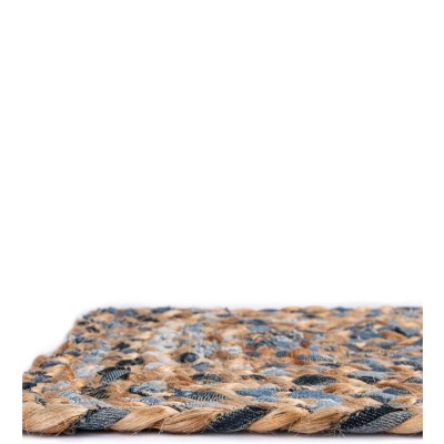 Tapete Trenzado de Yute y Denim Azul