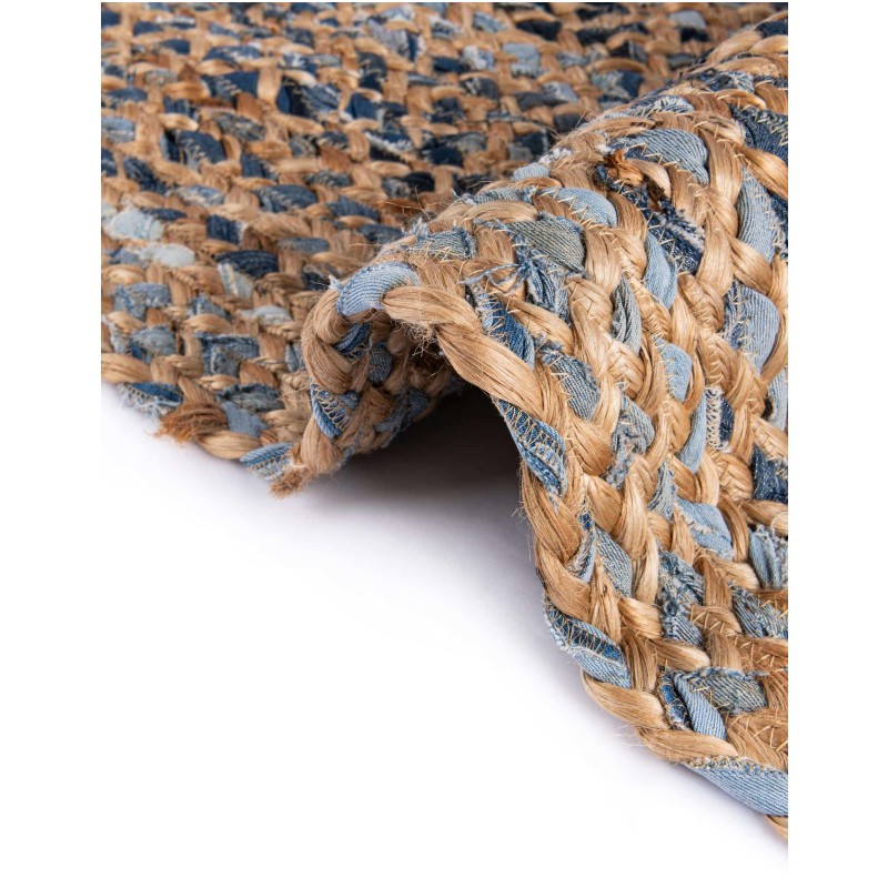 Tapete Trenzado de Yute y Denim Azul