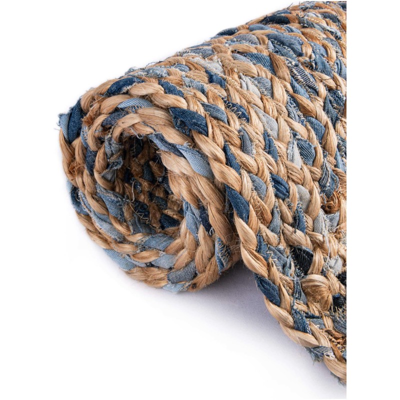 Tapete Trenzado de Yute y Denim Azul