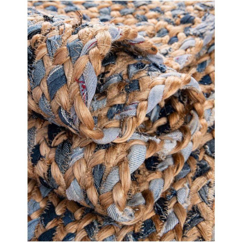 Tapete Trenzado de Yute y Denim Azul