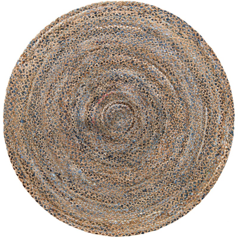 Tapete Trenzado de Yute y Denim Azul