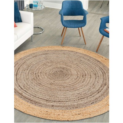 Tapete Trenzado de Yute Gris con Borde Natural