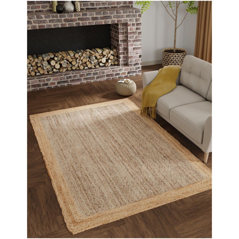 Tapete Trenzado de Yute Gris con Borde Natural