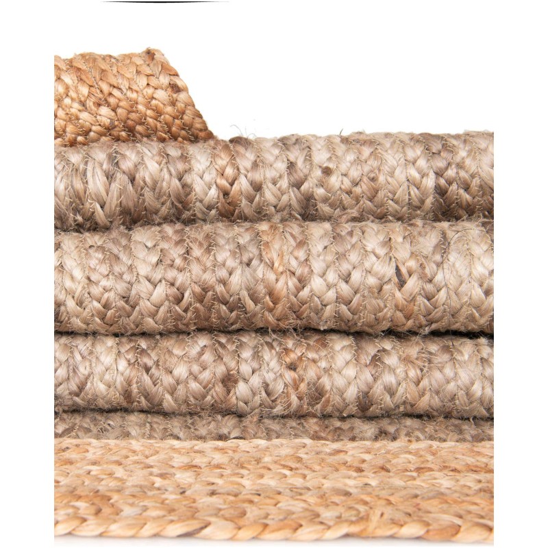 Tapete Trenzado de Yute Gris con Borde Natural