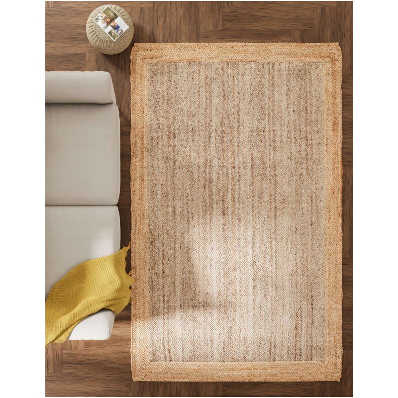 Tapete Trenzado de Yute Gris con Borde Natural