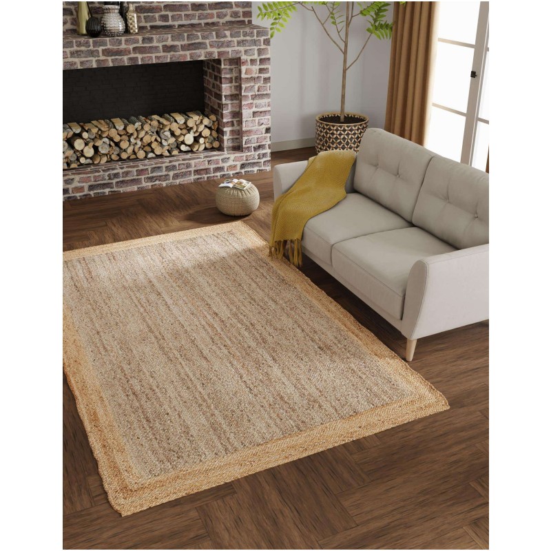 Tapete Trenzado de Yute Gris con Borde Natural