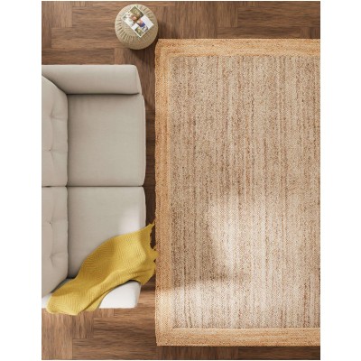 Tapete Trenzado de Yute Gris con Borde Natural