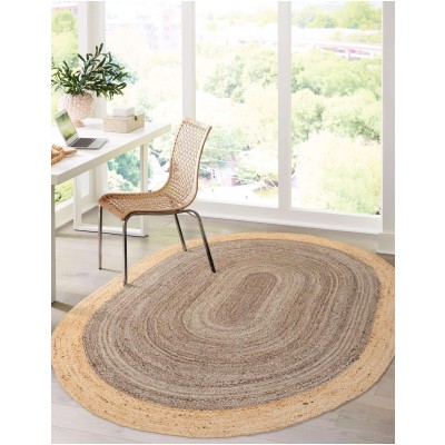 Tapete Trenzado de Yute Gris con Borde Natural