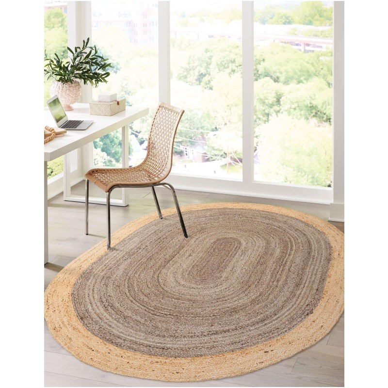 Tapete Trenzado de Yute Gris con Borde Natural