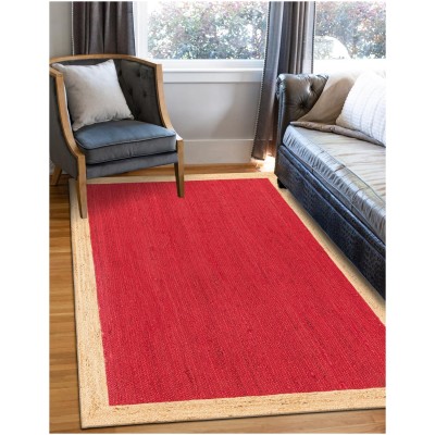 Tapete Trenzado de Yute Rojo con Borde Natural