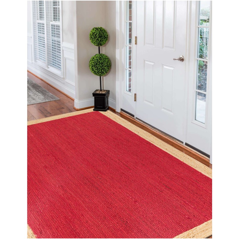 Tapete Trenzado de Yute Rojo con Borde Natural