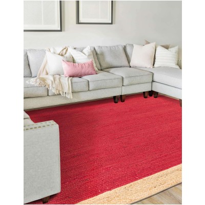 Tapete Trenzado de Yute Rojo con Borde Natural