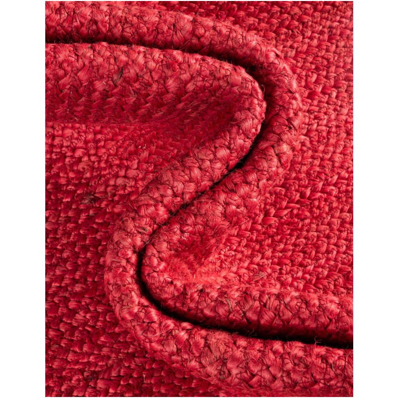 Tapete Trenzado de Yute Rojo con Borde Natural