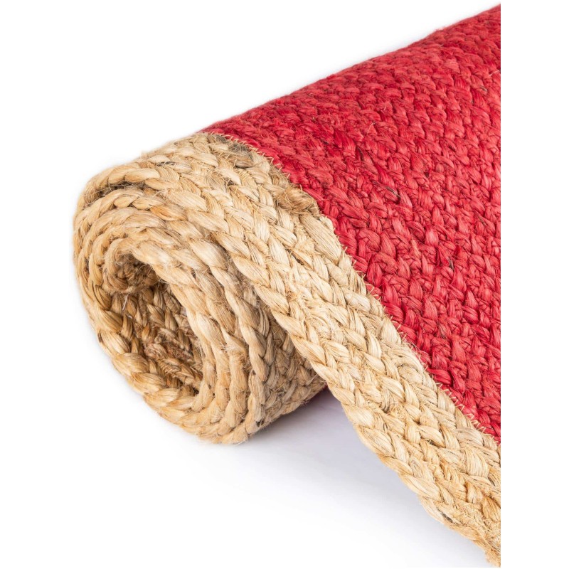 Tapete Trenzado de Yute Rojo con Borde Natural
