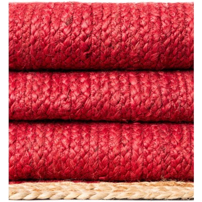 Tapete Trenzado de Yute Rojo con Borde Natural