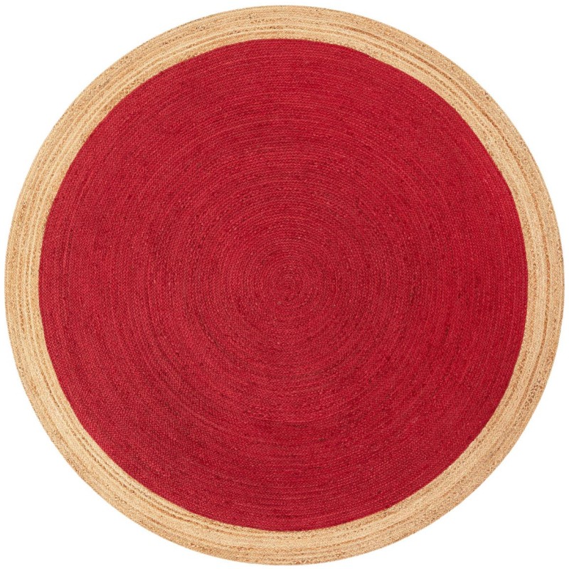 Tapete Trenzado de Yute Rojo con Borde Natural