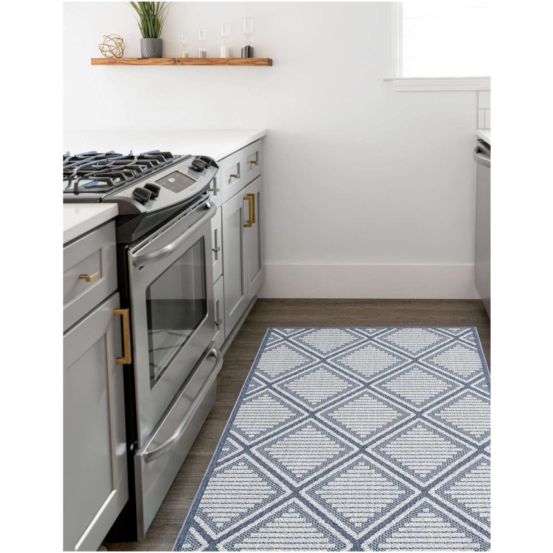 Tapete Sinfonía Exterior Enrejado de Rombos en Azul Marino