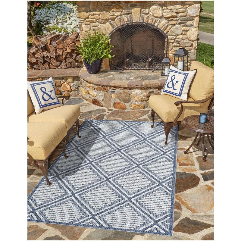 Tapete Sinfonía Exterior Enrejado de Rombos en Azul Marino