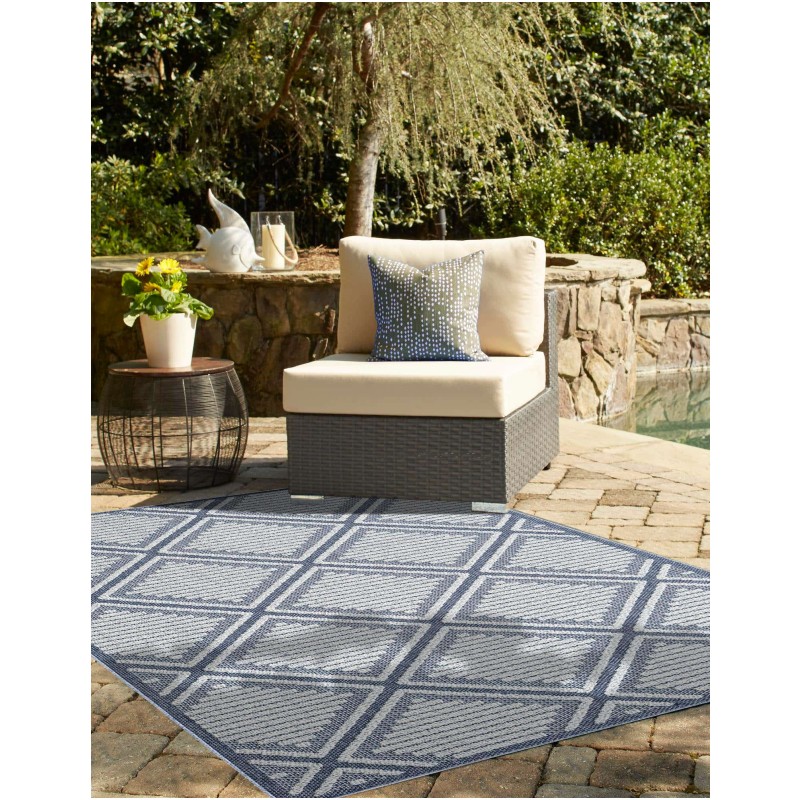 Tapete Sinfonía Exterior Enrejado de Rombos en Azul Marino