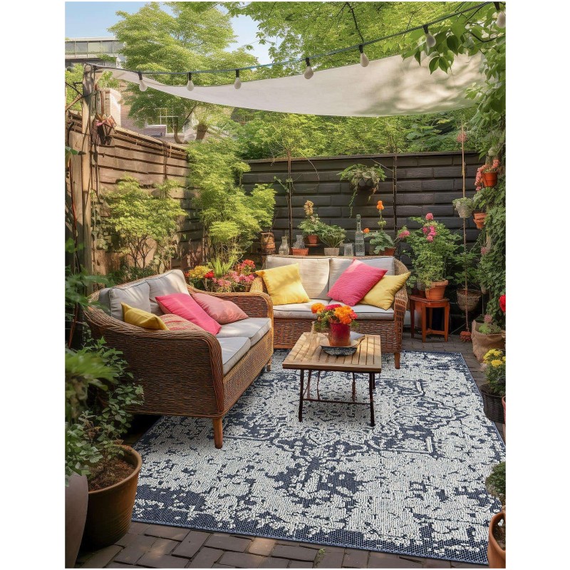 Tapete Sinfonía Exterior Medallón en Azul