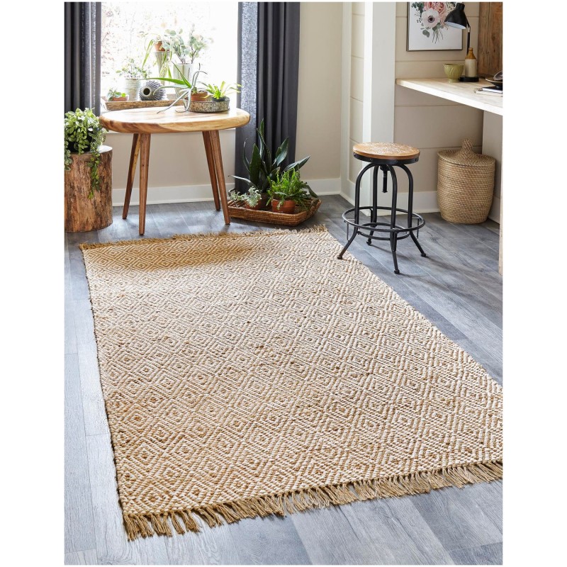 Tapete de Algodón y Yute de Rombos en Natural