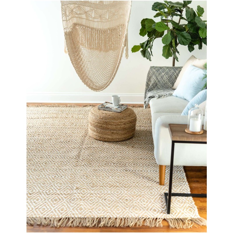 Tapete de Algodón y Yute de Rombos en Natural