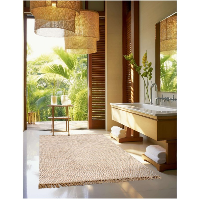 Tapete de Algodón y Yute de Rombos en Natural