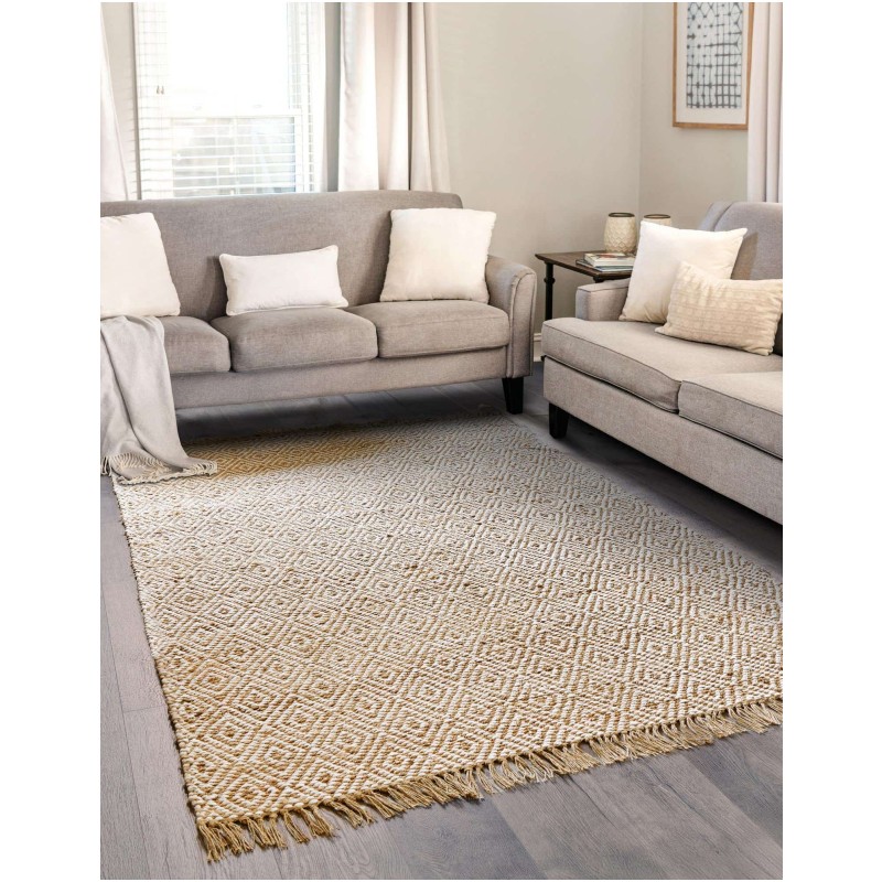 Tapete de Algodón y Yute de Rombos en Natural