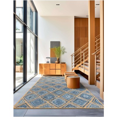 Tapete de Trenzado Rombos en Azul y Natural