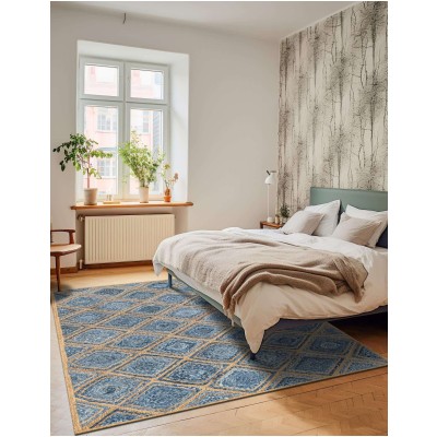 Tapete de Trenzado Rombos en Azul y Natural