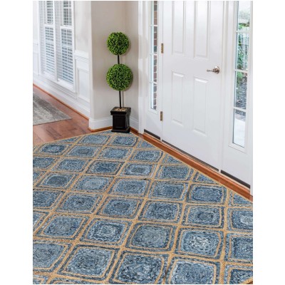 Tapete de Trenzado Rombos en Azul y Natural