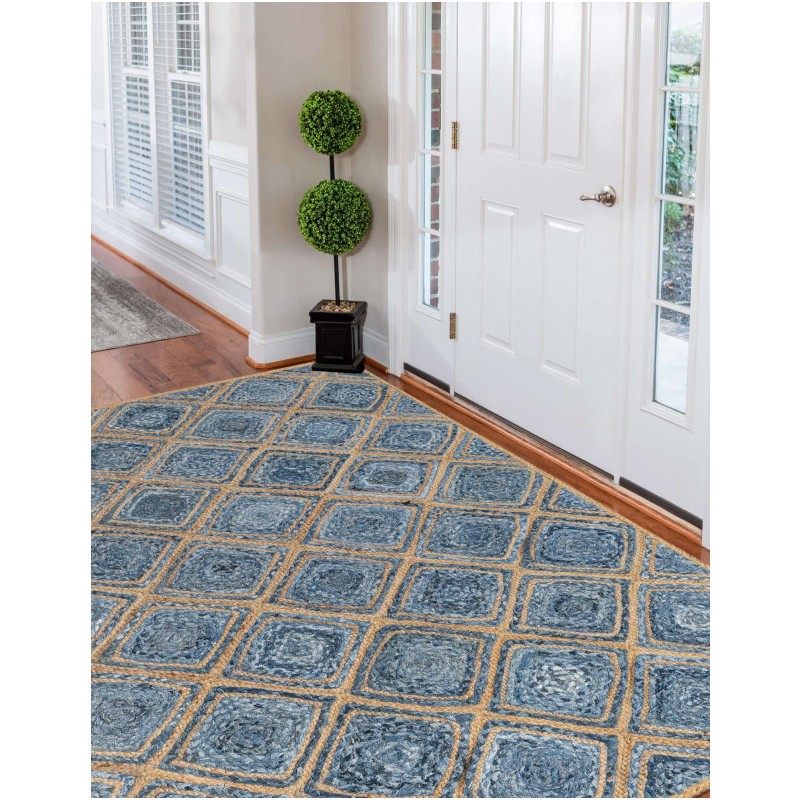 Tapete de Trenzado Rombos en Azul y Natural