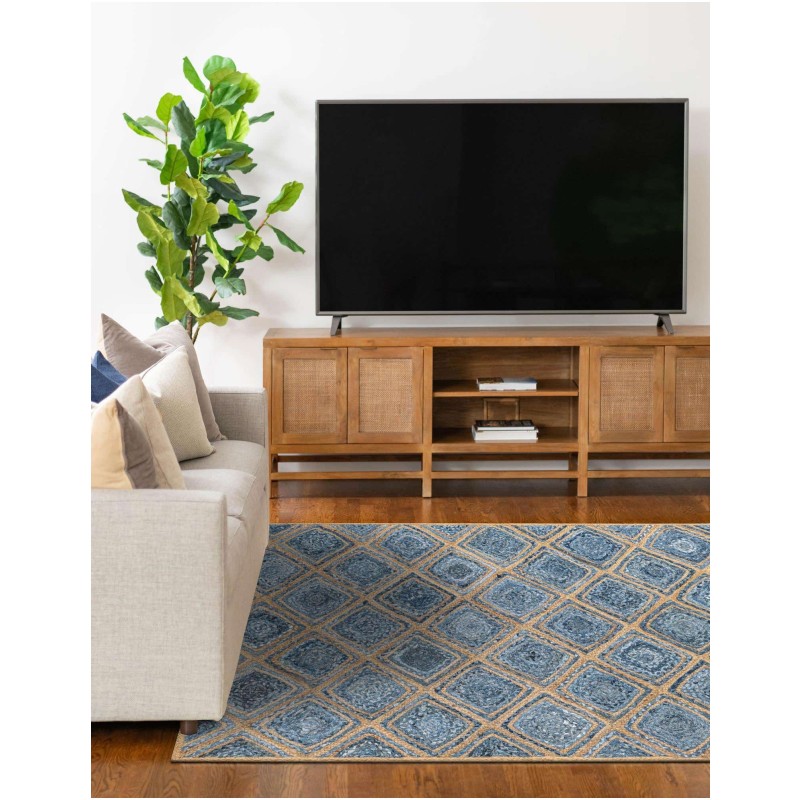 Tapete de Trenzado Rombos en Azul y Natural