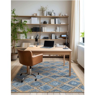 Tapete de Trenzado Rombos en Azul y Natural