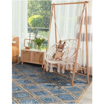 Tapete de Trenzado Rombos en Azul y Natural