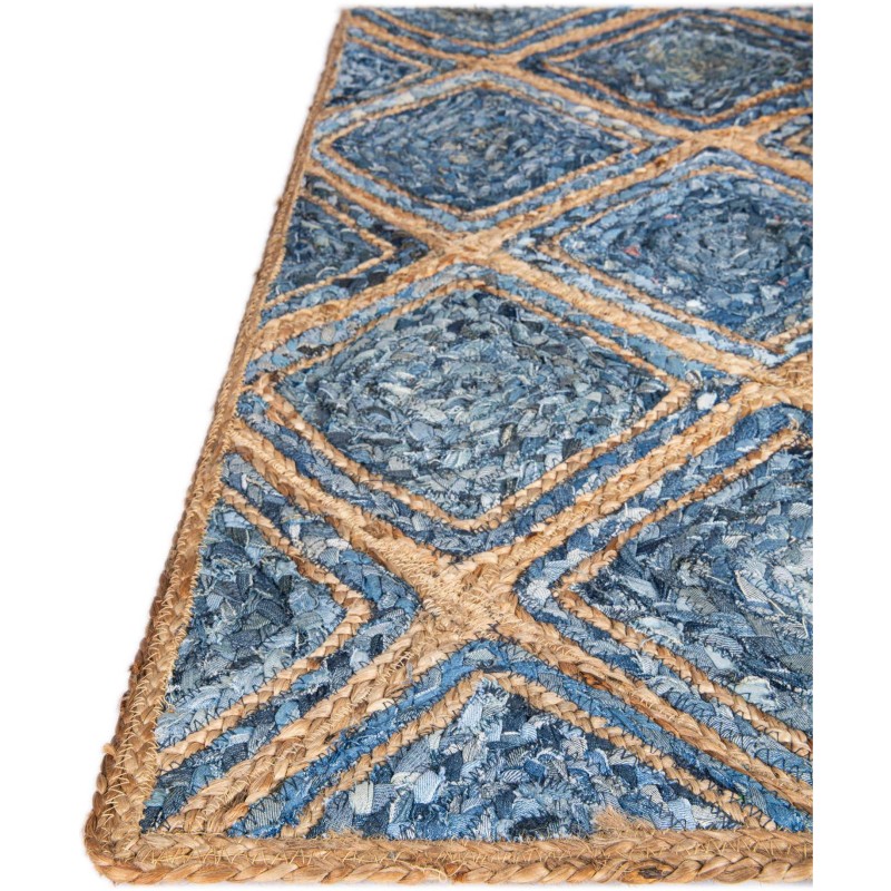 Tapete de Trenzado Rombos en Azul y Natural