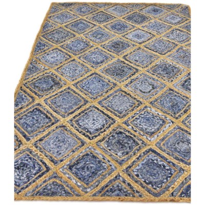 Tapete de Trenzado Rombos en Azul y Natural