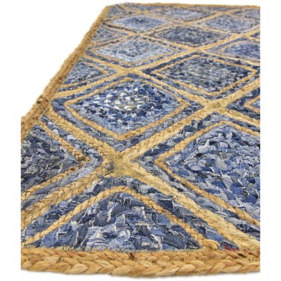 Tapete de Trenzado Rombos en Azul y Natural