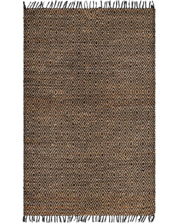 Tapete de Algodón y Yute de Rombos en Negro y Natural