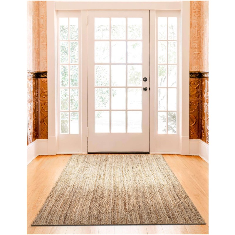 Tapete Trenzado de Yute con Rombos en Natural