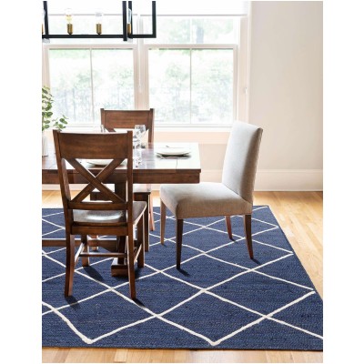 Tapete Trenzado de Yute con Rombos en Azul