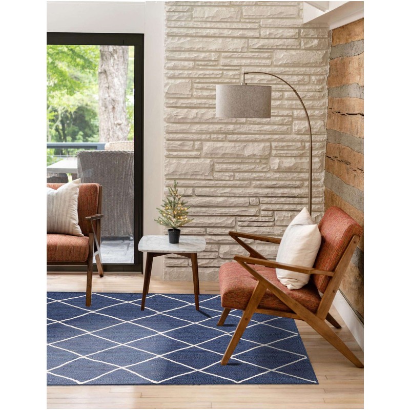 Tapete Trenzado de Yute con Rombos en Azul