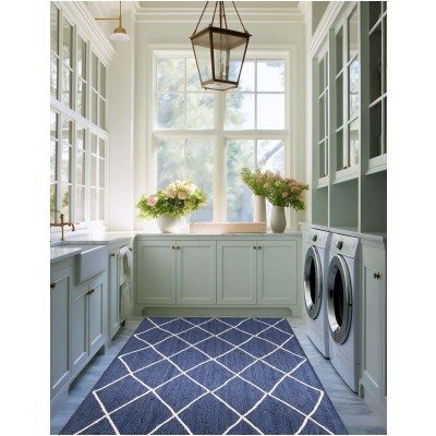 Tapete Trenzado de Yute con Rombos en Azul