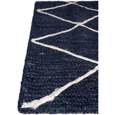 Tapete Trenzado de Yute con Rombos en Azul