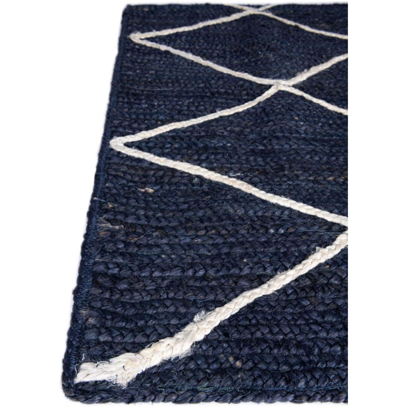 Tapete Trenzado de Yute con Rombos en Azul