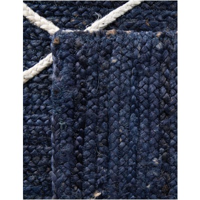 Tapete Trenzado de Yute con Rombos en Azul