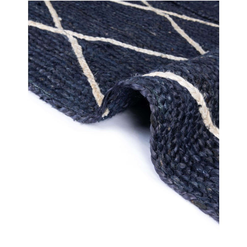Tapete Trenzado de Yute con Rombos en Azul