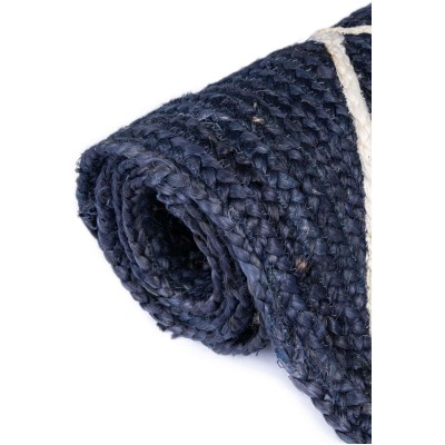 Tapete Trenzado de Yute con Rombos en Azul