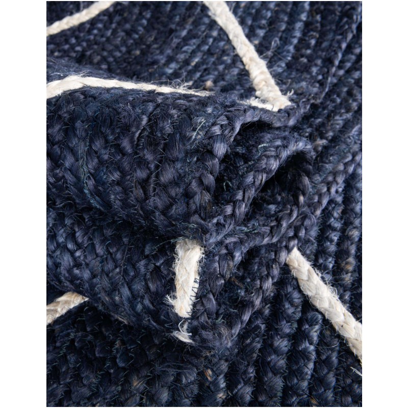 Tapete Trenzado de Yute con Rombos en Azul