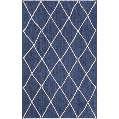 Tapete Trenzado de Yute con Rombos en Azul